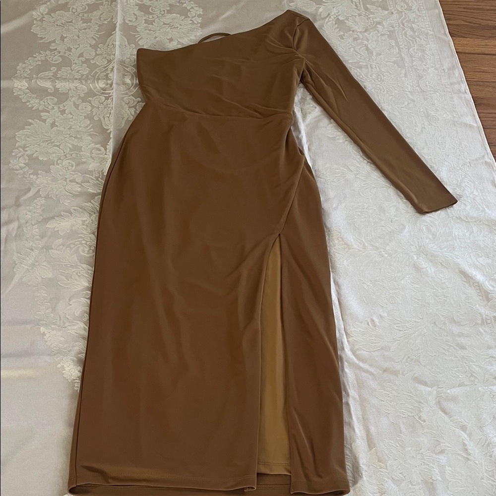 NBD One-Shoulder Tan Dress